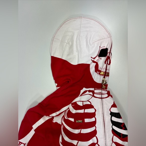 VTG LRG Dead Serious Skeleton Skull Hoodie Lifted Research Group RED YE RARE 4XL - Picture 7 of 16